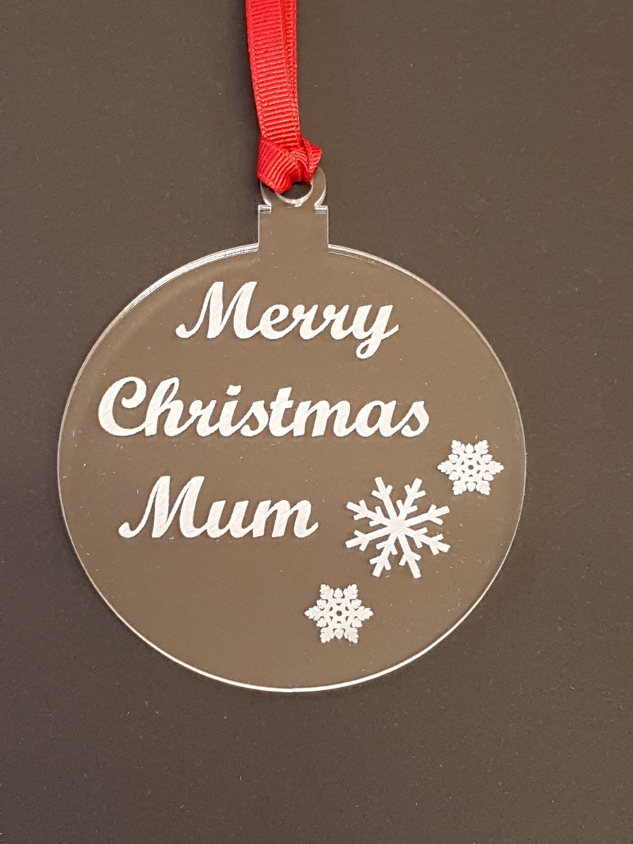 Acrylic Christmas Xmas Bauble Merry Christmas Mum - Clear