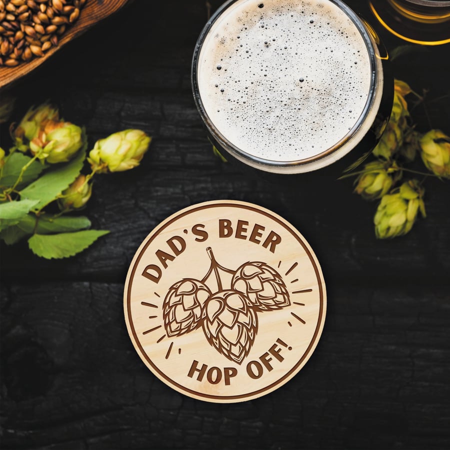 Dad's Beer Hop Off - Coaster & Glass Decal - Pint Glass Sticker, Beer Mat 
