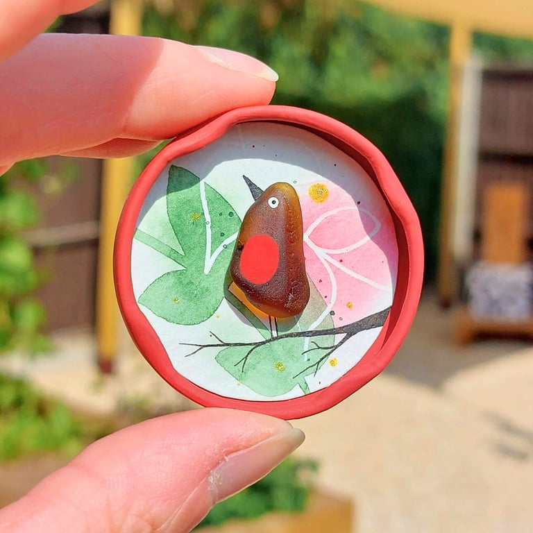 Handmade Sea Glass Robin Fridge Magnet, Meaningful Coastal Keepsake Gift