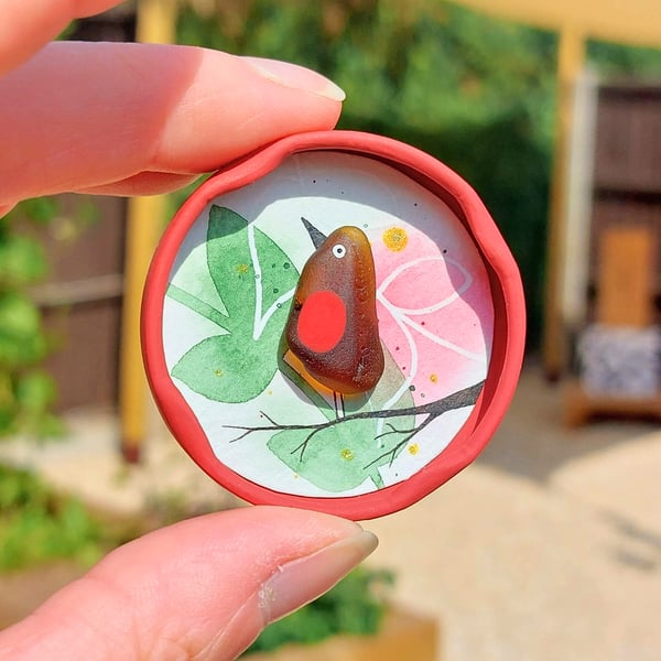 Handmade Sea Glass Robin Fridge Magnet, Meaningful Coastal Keepsake Gift