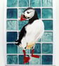 Puffin bird. Original mounted acrylic painting on tile look background  - Image 5
