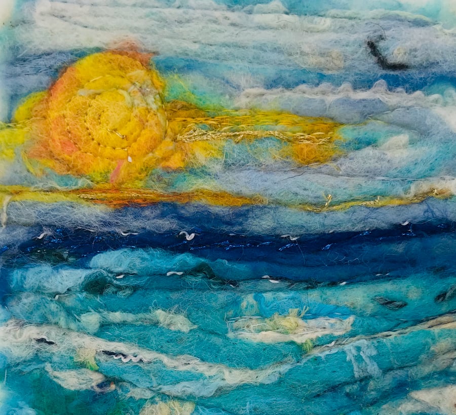 Beach Starfish, wet felt, needle felt, fibre art, embroidery, felt painting, 