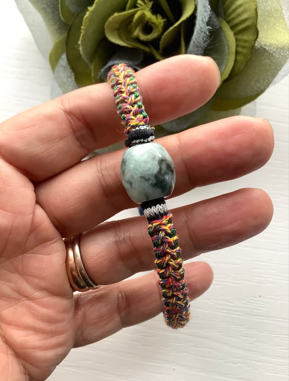 Handmade Natural Burma Jade bead Men's Feng Shui bracelet size 22cm