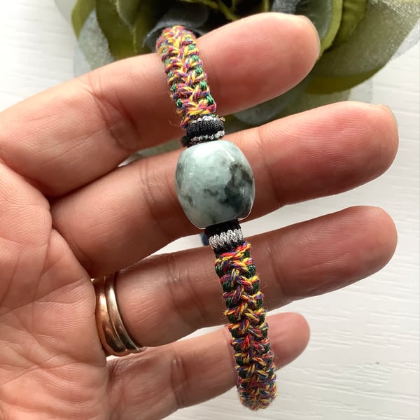 Handmade Natural Burma Jade bead Men's Feng Shui bracelet size 22cm