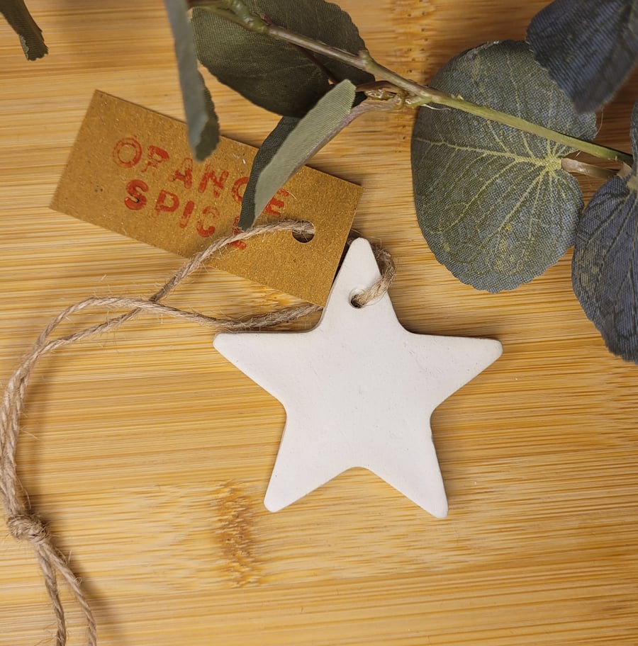 Scented clay tags, hanging diffusers, orange spice star 