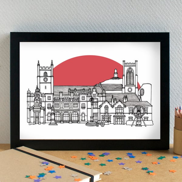 Newcastle-under-Lyme Skyline Art Print