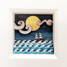 Tall Ship Picture, Nautical Miniature Diorama, Coastal Shadow Box