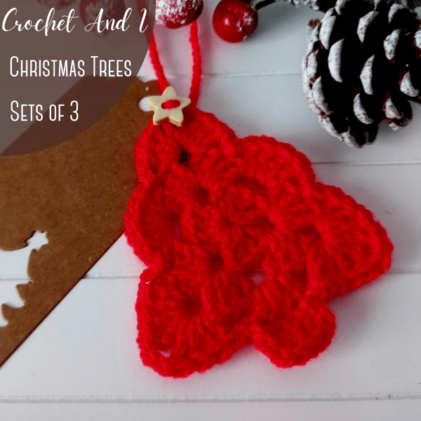 Red Set of 3 Crochet Christmas Trees