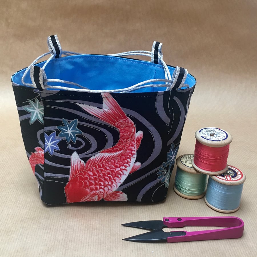 Silver and Black Koi Carp Fish Japanese Rice Bag Gift Bag