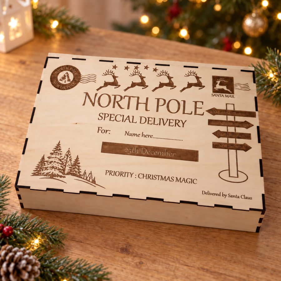 Personalised Wooden Christmas Eve Box – North Pole Delivery