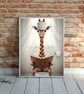 Giraffe with a loo roll on its head Bathroom Wall Prints