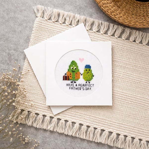 Handmade Cross Stitch Father's Day Card – Greeting Card for Dad