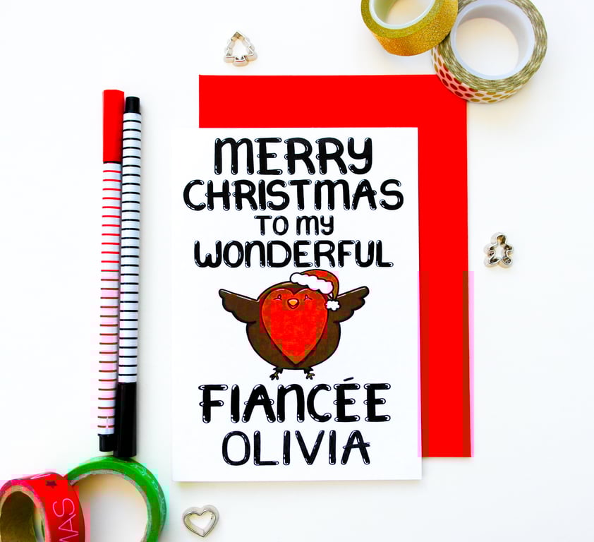 Christmas Card for Fiancee Merry Christmas to my Wonderful Fiancée Personalised 