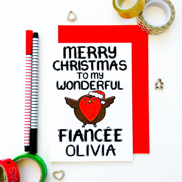Christmas Card for Fiancee Merry Christmas to my Wonderful Fiancée Personalised 