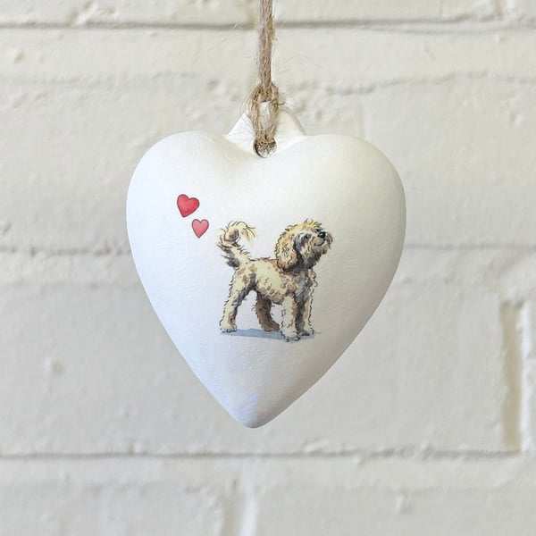 Cavapoo Blonde Ceramic Heart Bauble