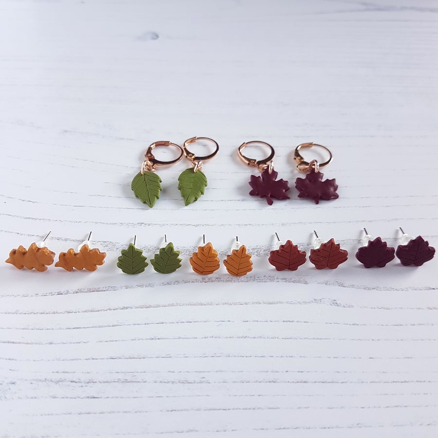 Autumn mini leaf earrings - choose your style and colour