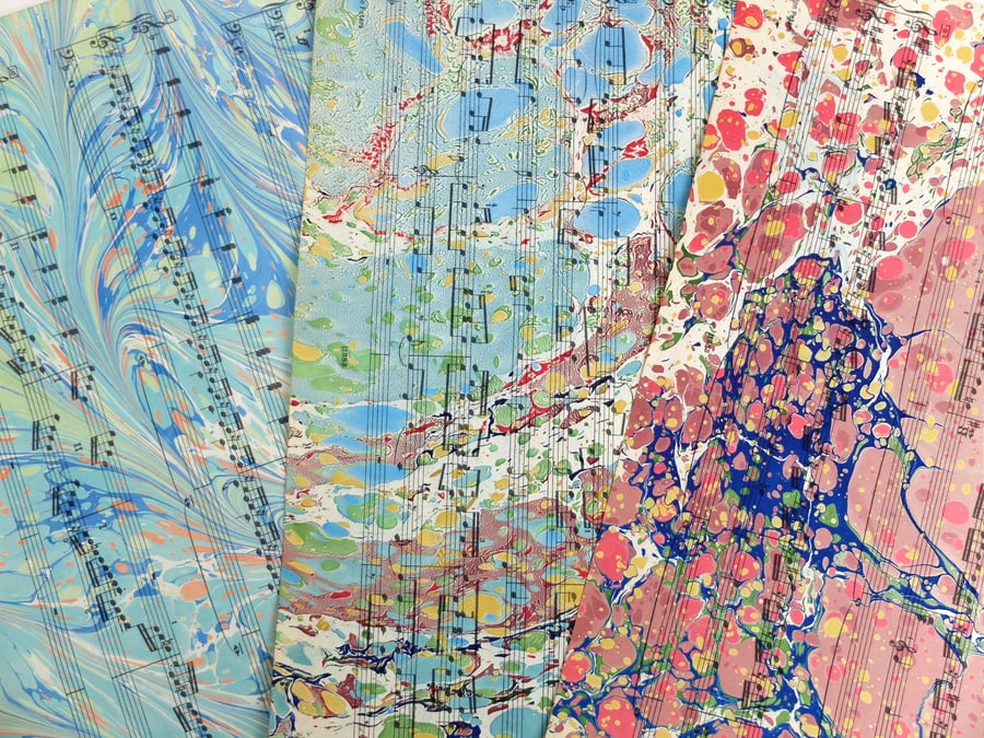 Marbled vintage music ephemera sheets trio