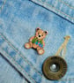 Bluebell Bear Pin, Handmade Tiny Teddy Wooden Brooch, Thank You Gift - Image 3
