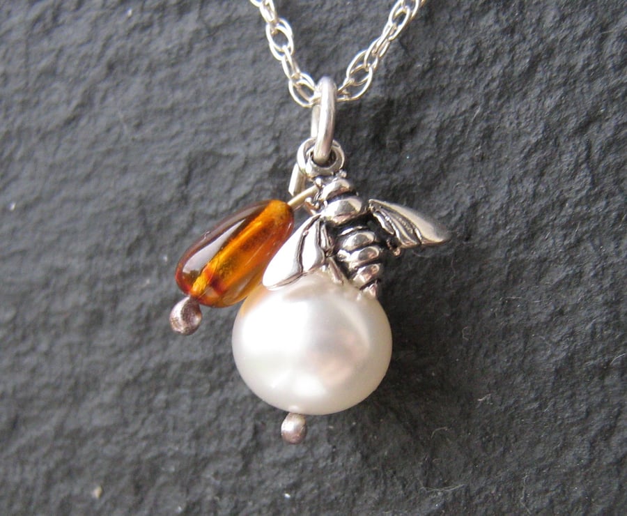 Bee Charm and Amber Pendant