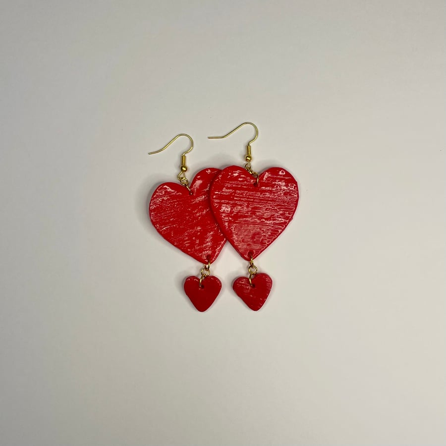 Polymer Clay - Red Heart Earrings