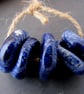 5 Medium Dark Blue Glazed Chubby Disc Clay Beads - Image 4