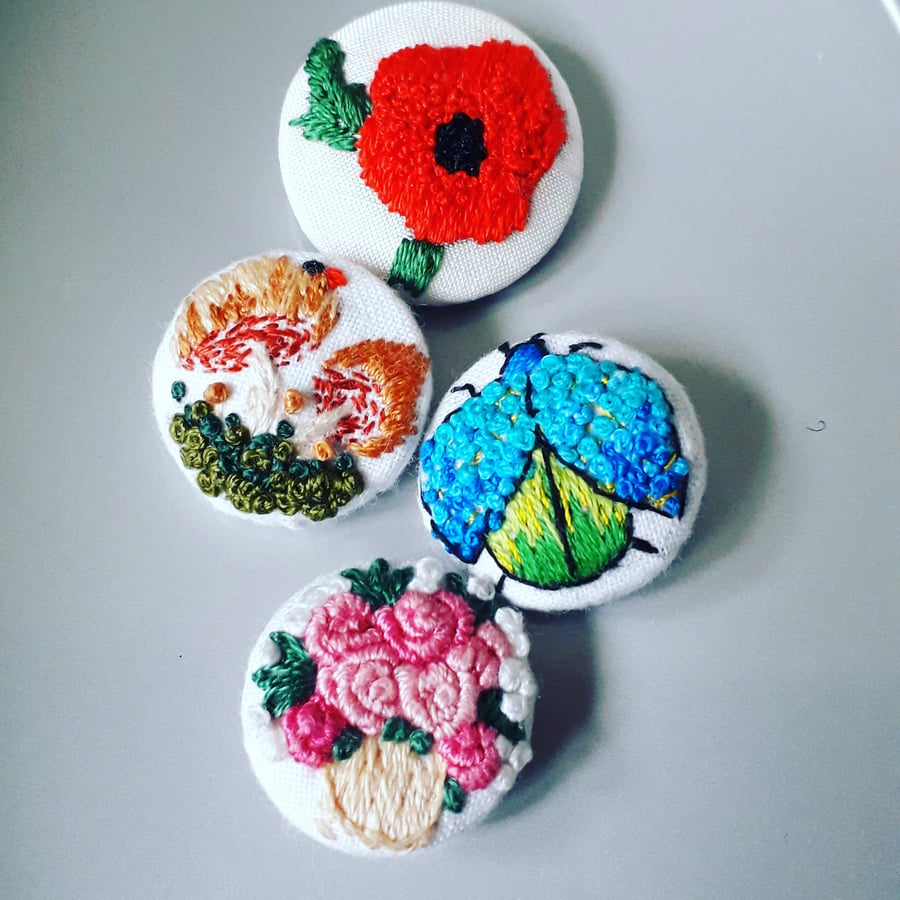 Cute small fabric brooches handmade and hand embroidered 