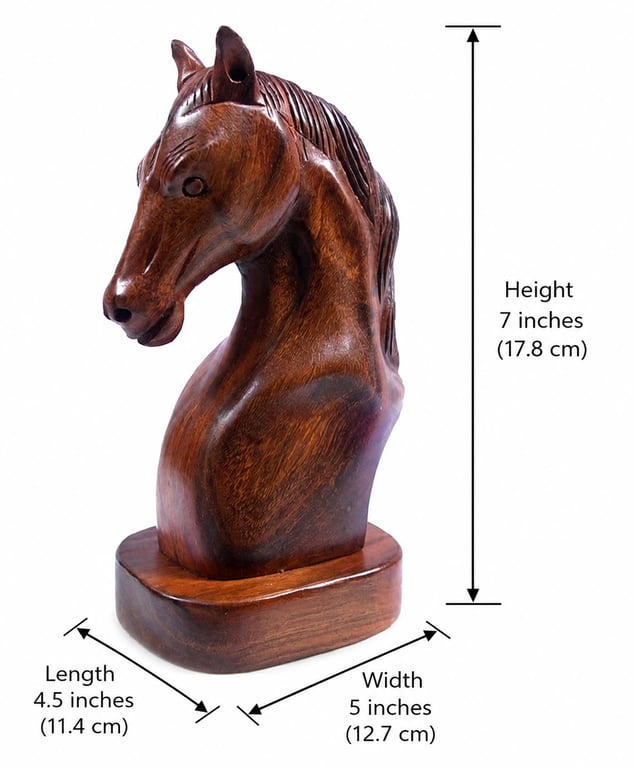 Hand Carved Wooden Horse Head Sculpture - Rustic Handmade Horse Ornament