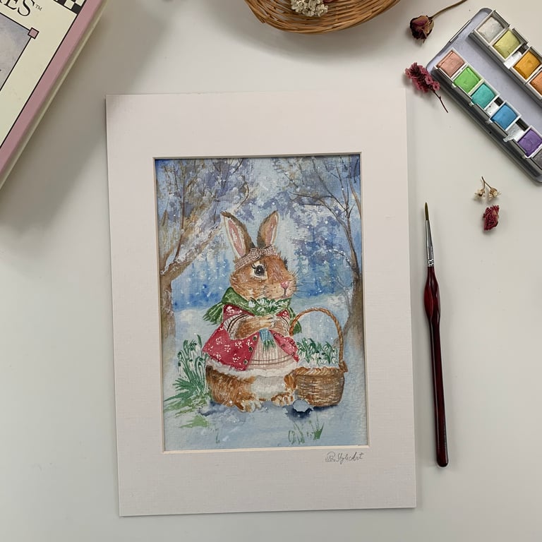 January Bunny - Rabbit art - Children's room decor
