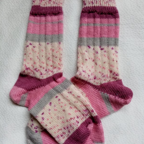 Knitted Ribbed Wool Socks Size 4 to 5