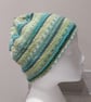Handknit strioed Beanie Hat jacquard Greens S  - Image 8