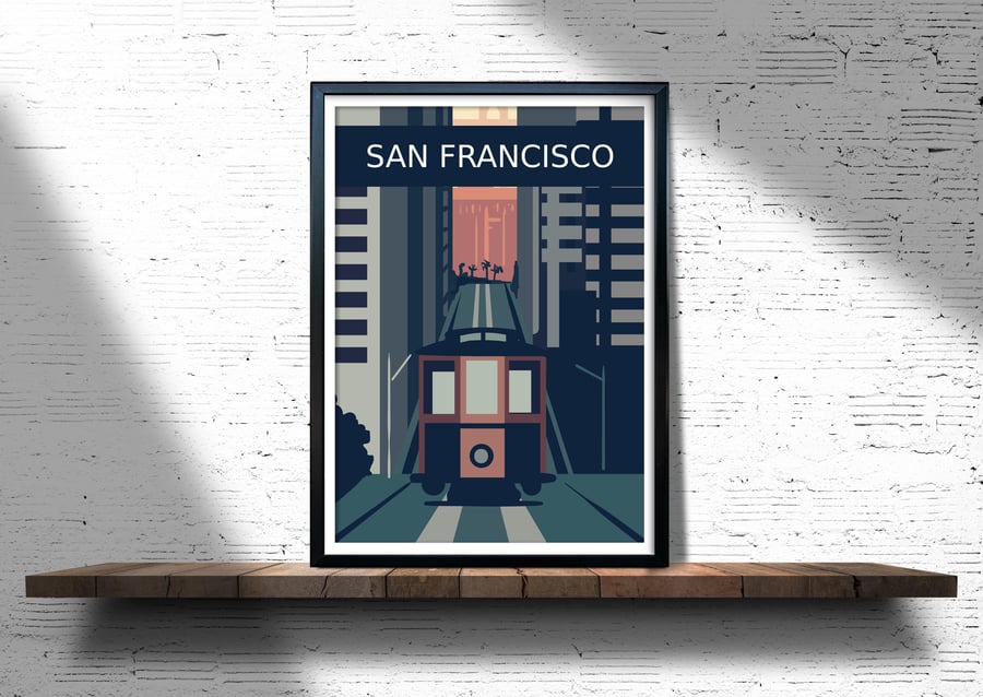 San Francisco retro travel poster, San Francisco travel print, USA travel print