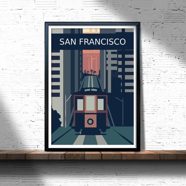 San Francisco retro travel poster, San Francisco travel print, USA travel print
