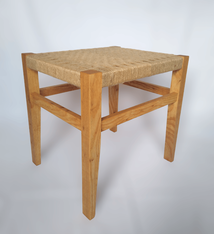 Ash stool with Woven Seat Contemporary Design