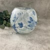 Decoupage Glass Bowl - Pretty Blue Rose Floral Home Decor - upcycled