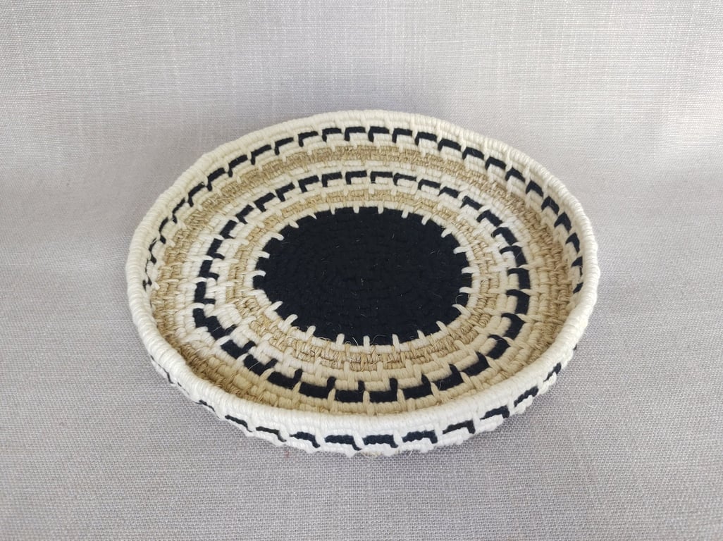 Monochrome Rope Basket Small Macrame Catchall Bowl Boho Storage Tray