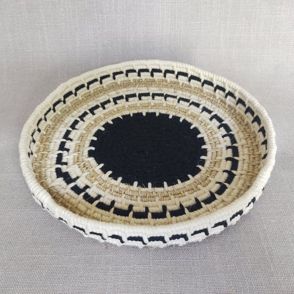 Monochrome Rope Basket Small Macrame Catchall Bowl Boho Storage Tray