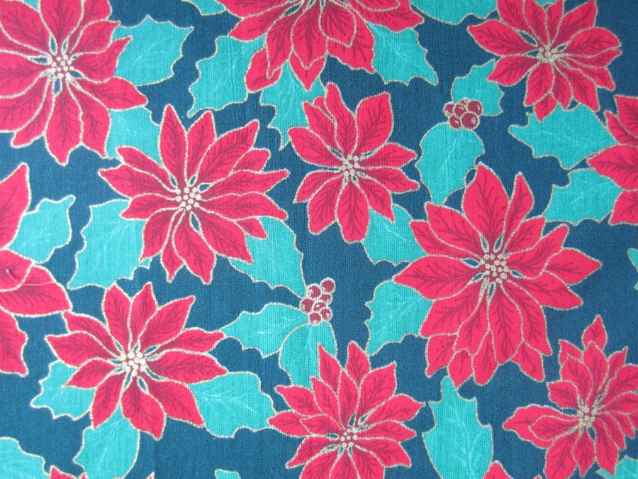 Christmas Poinsettia and Holly Fabric Fat Quarter