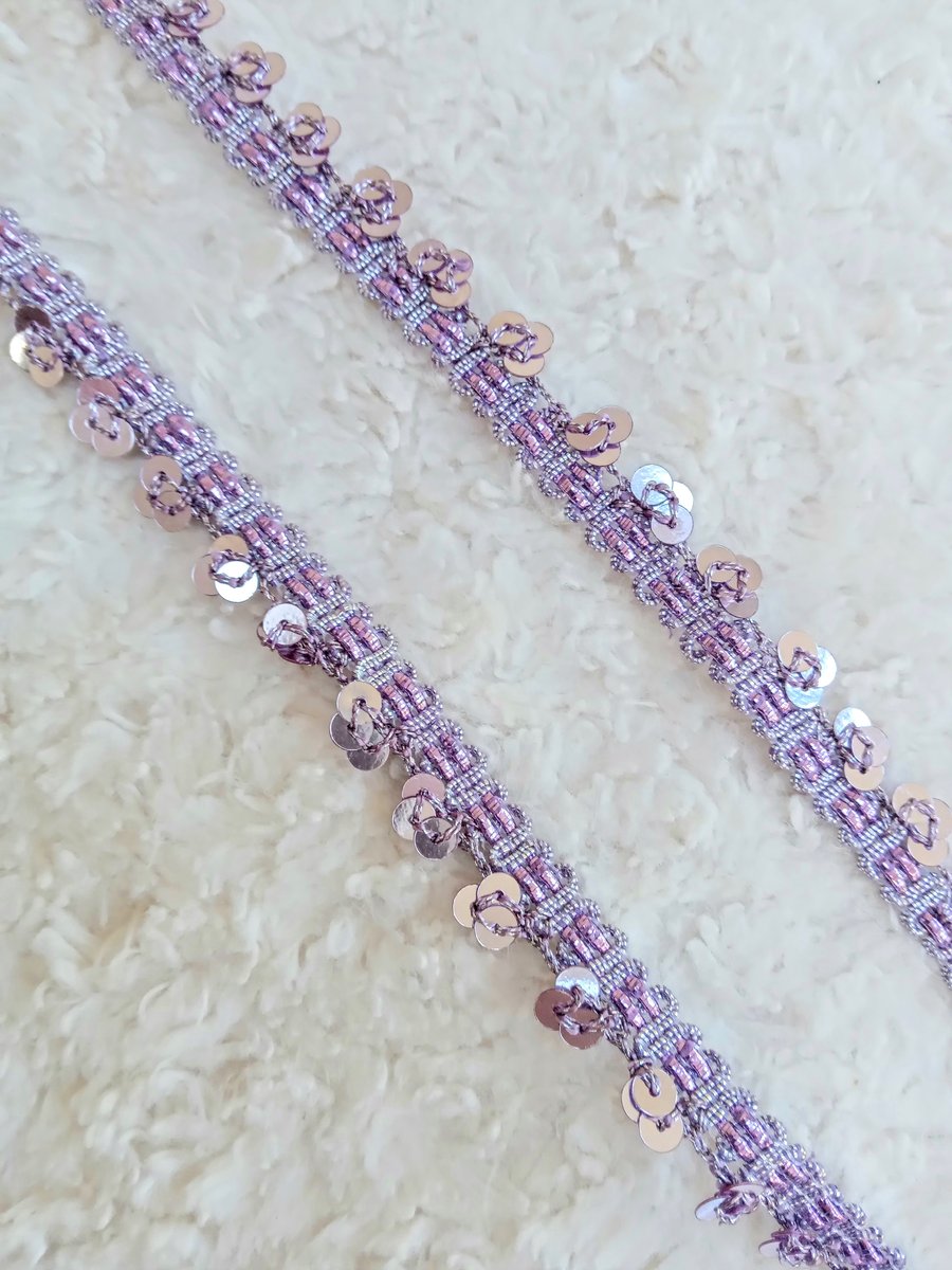 2 m woven meallic look sequinned pale lilac INDIAN trim for crafting and sewing