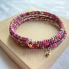 Burgundy, Coral & Gold memory wire bracelet 