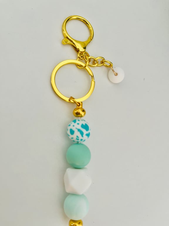 Mint Green  and white Keyring or purse charm 