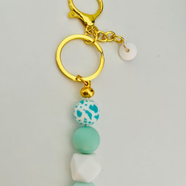 Mint Green  and white Keyring or purse charm 