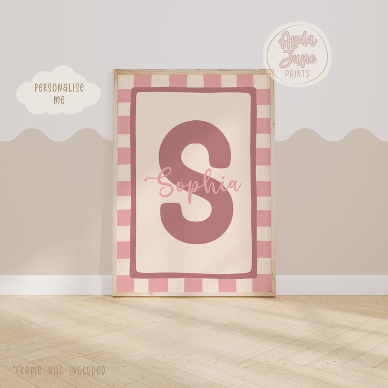Personalised Name Print, Checkerboard Nursery Decor, Neutral Nursery Wall Art