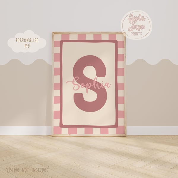 Personalised Name Print, Checkerboard Nursery Decor, Neutral Nursery Wall Art