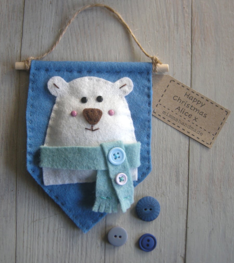 Christmas decoration, Polar bear banner handmade can be personalised