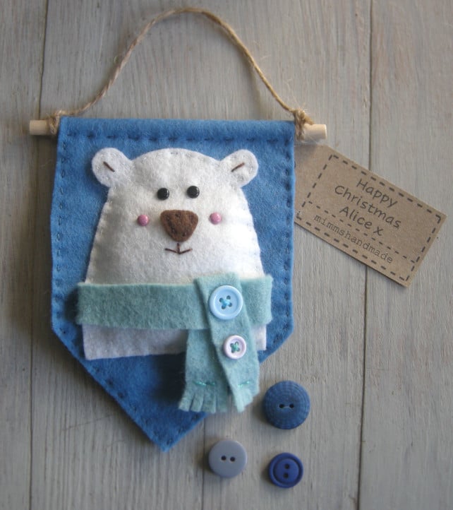 Christmas decoration, Polar bear banner handmade can be personalised