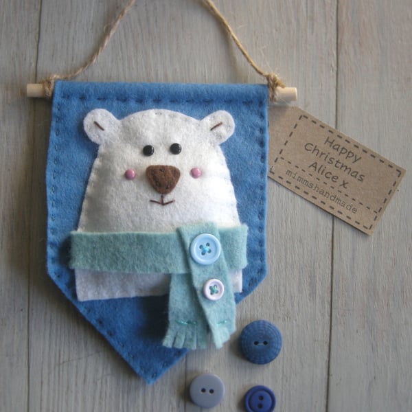 Christmas decoration, Polar bear banner handmade can be personalised