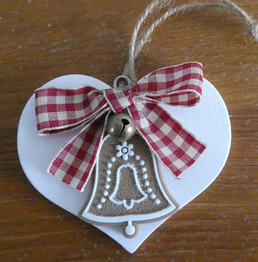 Sale - Christmas Heart Decoration - Gingerbread Bell
