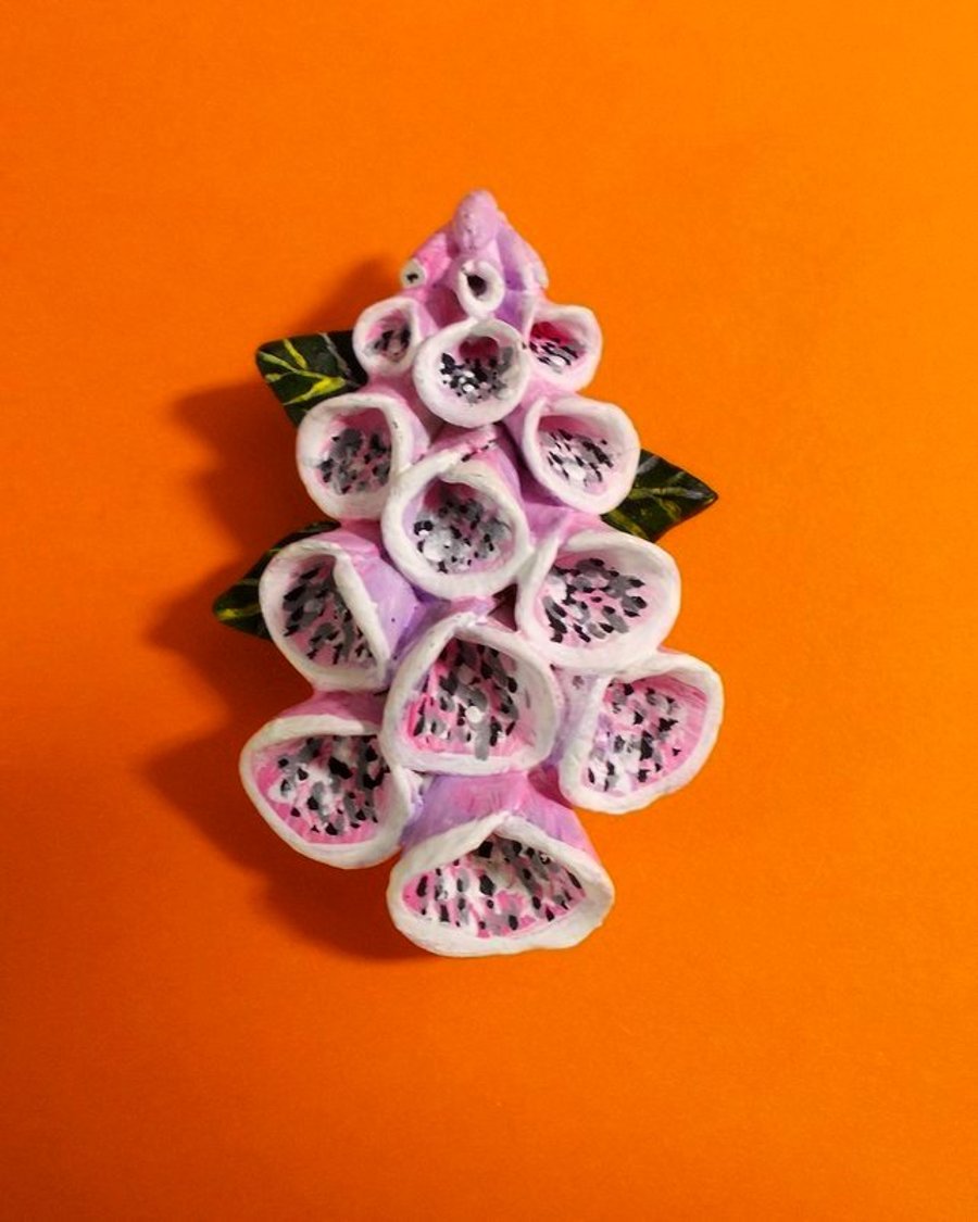 Pink FOXGLOVE BROOCH DIGITALIS Fairy Bell Wedding Lapel Pin HANDMADE HANDPAINTED