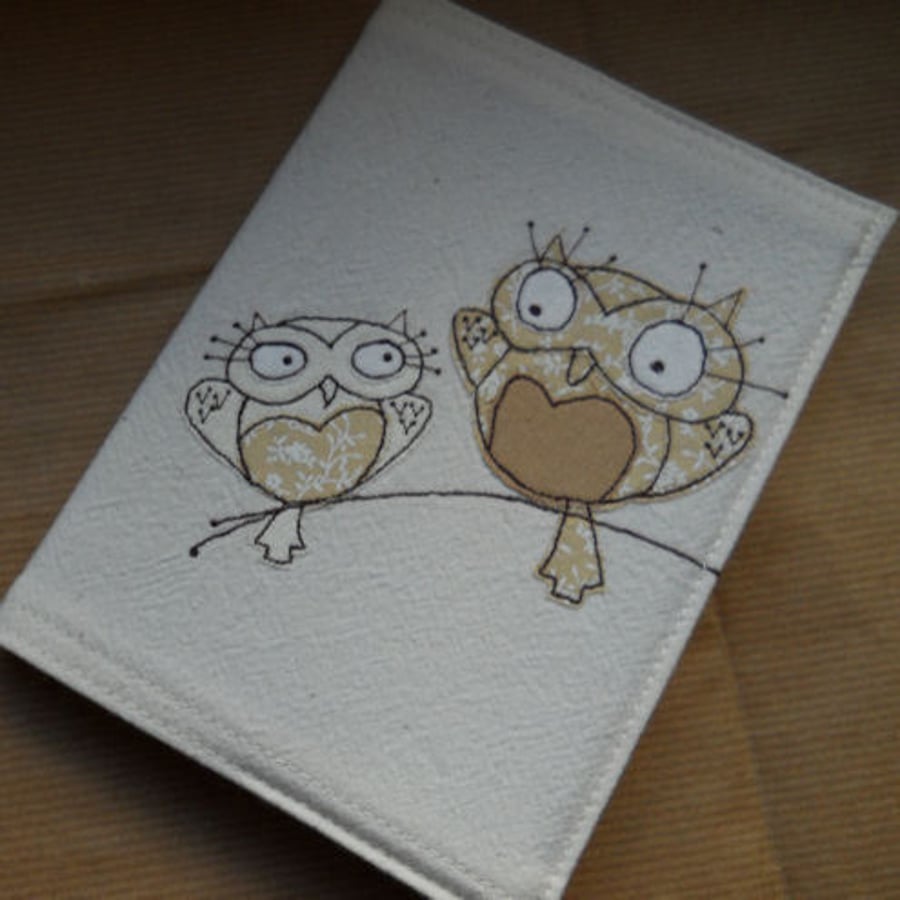 embroidered owls fabric notebook cover - A6 size