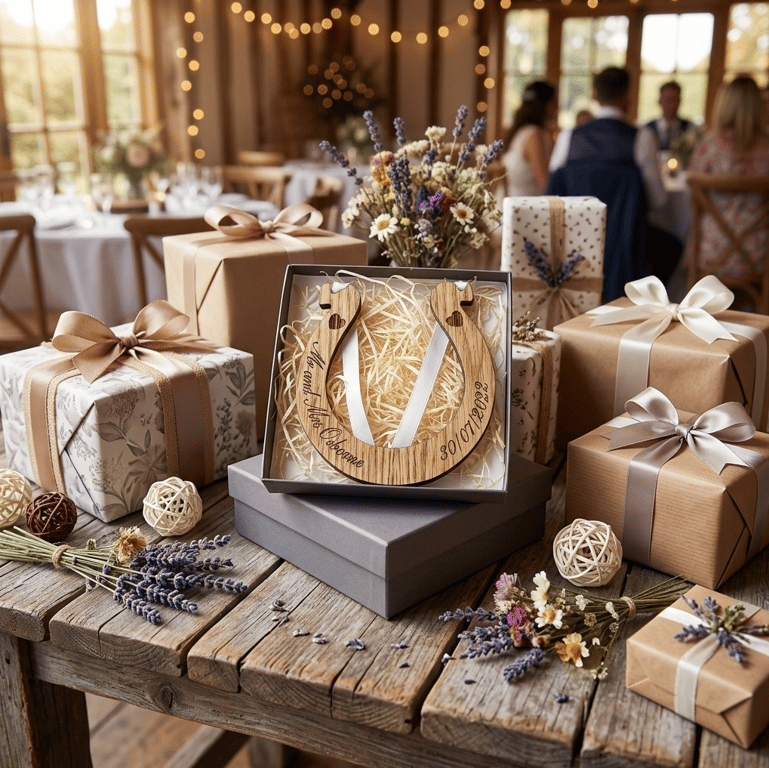 Personalised Lucky Wedding Horseshoe - Solid Oak